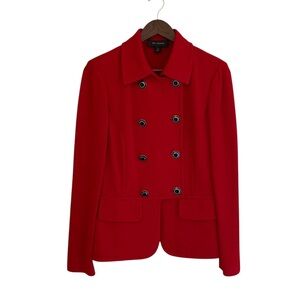 St John double breasted red knit blazer size 6 stretch work career office mature